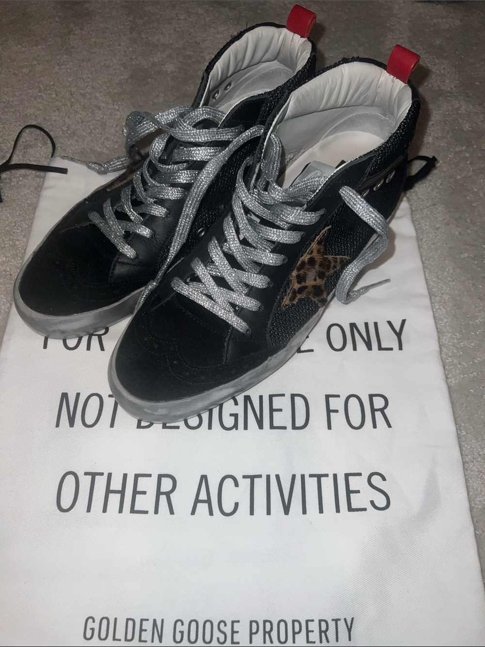 Golden Goose Black Leather & Leopard midrise Sneakers